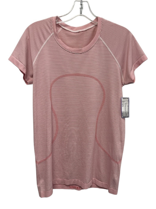 Lululemon Size Est M Red & White Short Sleeve Striped Crew Neck T Shirt Top Red & White / Est M