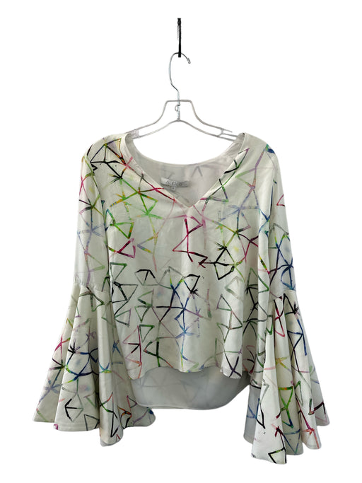 Alexis Size M White & Multi Silk Water Color Long Bell Sleeve Top White & Multi / M