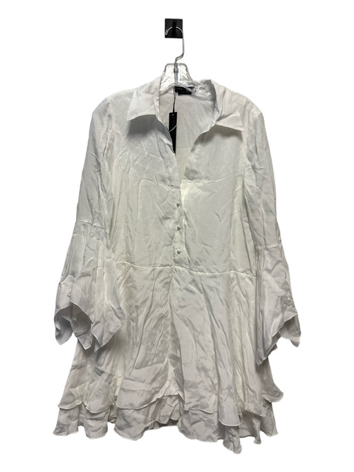 Alice + Olivia Size 10 White Cupro Long Bell Sleeve Midi Half Button Dress White / 10