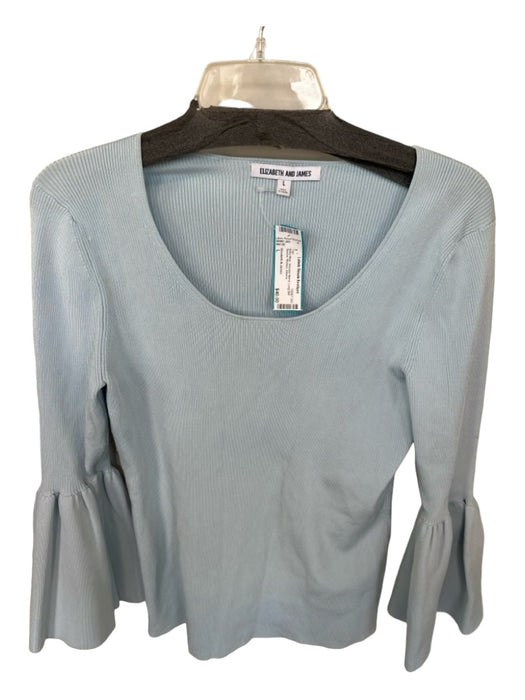 Elizabeth & James Size L Baby Blue Viscose Blend Long Bell Sleeve Ribbed Top Baby Blue / L