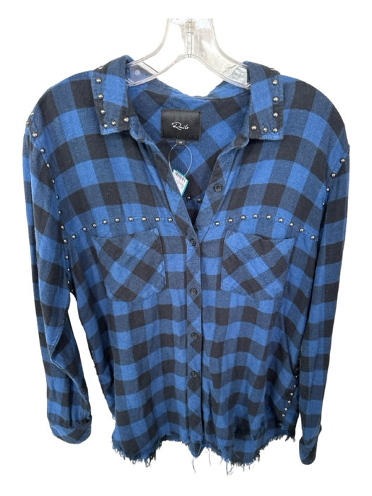 Rails Size M Black & Blue Rayon Blend Long Sleeve Plaid Studded SHW Top Black & Blue / M