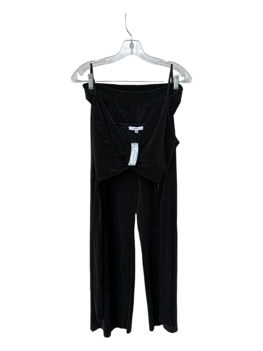 Ro & De Size M Black Polyester Elastic Waist Ribbed Wide Leg Cropped Pant Set Black / M