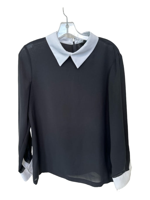 DKNY Size M Black & White Polyester Long Sleeve color block Collar Top Black & White / M