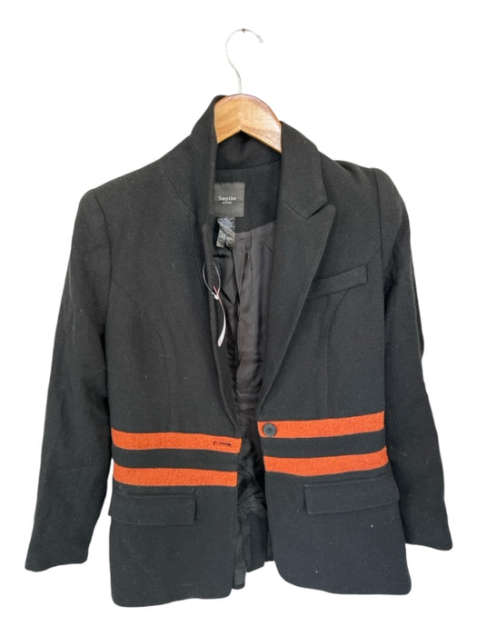 Smythe Size 8 Black & Orange Wool Blend 2 Buttons Striped Jacket Black & Orange / 8