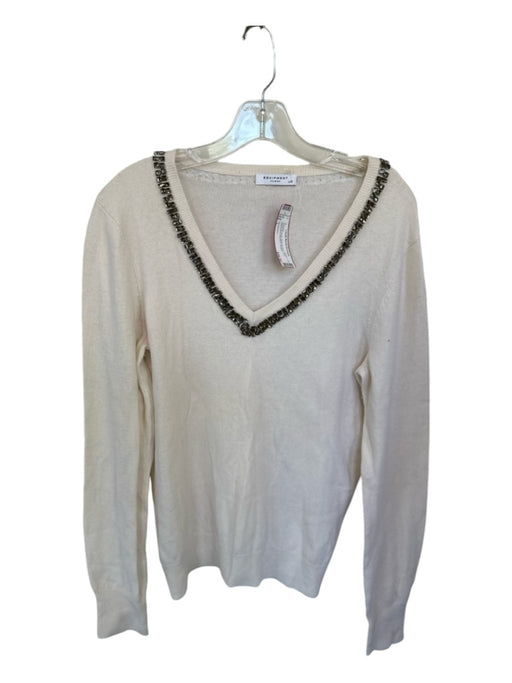 Equipment Size L Cream & Silver Wool & Cashmere Rhinestone Applique Sweater Cream & Silver / L