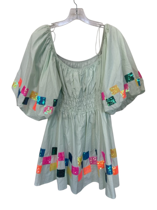 Fantastic Fawn Size M Green & Multi Cotton Long Sleeve Sequins Dress Green & Multi / M