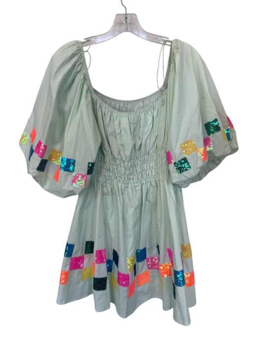 Fantastic Fawn Size M Green & Multi Cotton Long Sleeve Sequins Dress Green & Multi / M