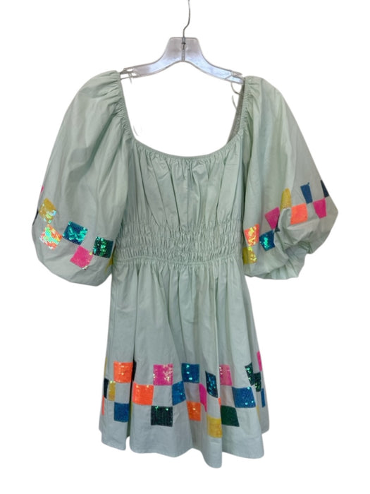 Fantastic Fawn Size M Green & Multi Cotton Long Sleeve Sequins Dress Green & Multi / M