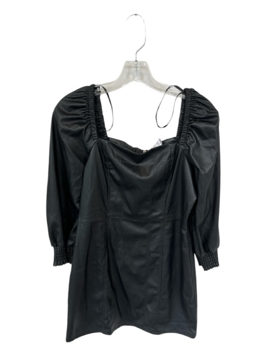 7 For All Mankind Size Est M Black Vegan Leather Long Balloon Sleeve Dress Black / Est M