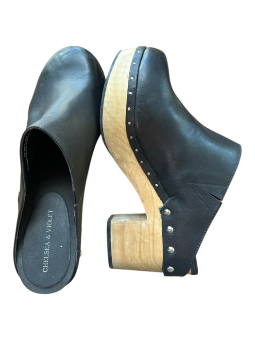 Chelsea & Violet Shoe Size 10 Brown & Tan Leather Wood Platform Block Heel Clogs Brown & Tan / 10