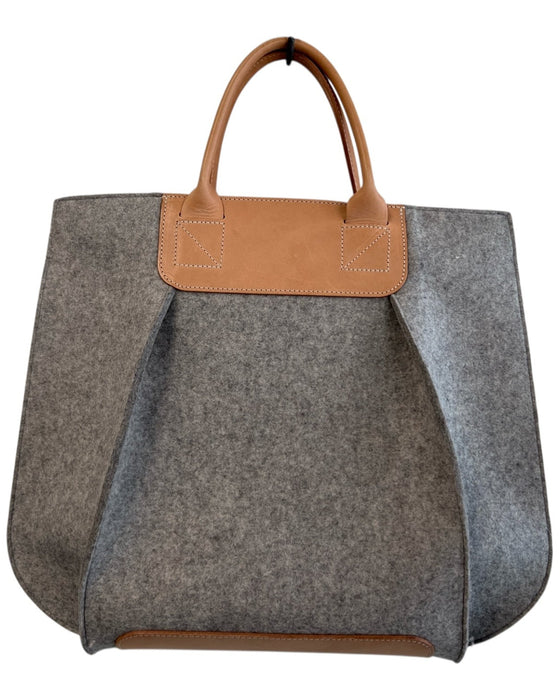 Garf Lantz Brown & Grey Leather Upper Wool Square Shoulder Strap Tote Bag Brown & Grey / M