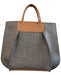 Garf Lantz Brown & Grey Leather Upper Wool Square Shoulder Strap Tote Bag Brown & Grey / M