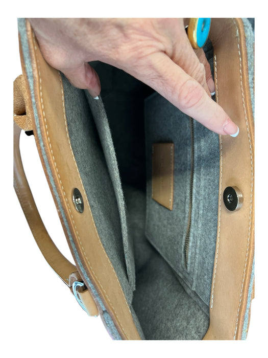 Garf Lantz Brown & Grey Leather Upper Wool Square Shoulder Strap Tote Bag Brown & Grey / M
