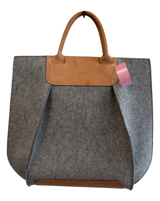 Garf Lantz Brown & Grey Leather Upper Wool Square Shoulder Strap Tote Bag Brown & Grey / M