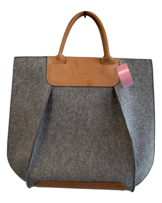Garf Lantz Brown & Grey Leather Upper Wool Square Shoulder Strap Tote Bag Brown & Grey / M