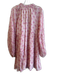 Oliphant Size Large Pink & Tan Cotton Lined Long Sleeve Tiered Tie at Neck Dress Pink & Tan / Large