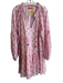 Oliphant Size Large Pink & Tan Cotton Lined Long Sleeve Tiered Tie at Neck Dress Pink & Tan / Large