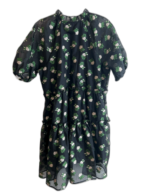 Maeve Size Small Black, Green & Tan Polyester Half Button abstract flowers Dress Black, Green & Tan / Small