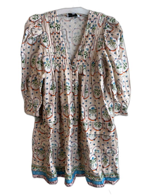 Hunter Bell Size Medium Peach & Multi No Fabric Tag Pintuck Details V Neck Dress Peach & Multi / Medium