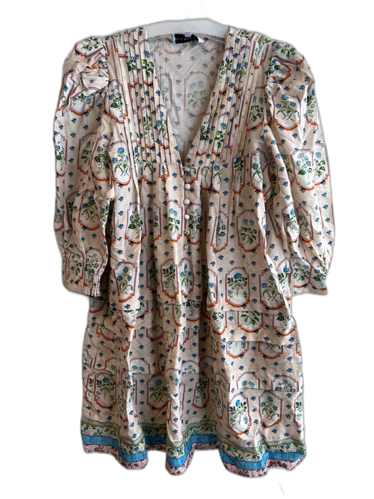 Hunter Bell Size Medium Peach & Multi No Fabric Tag Pintuck Details V Neck Dress Peach & Multi / Medium