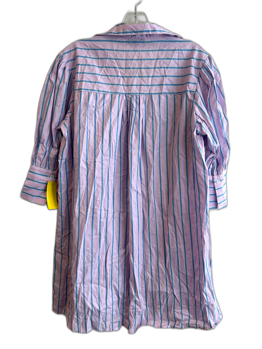 Gigio Size Medium Lavender & Blue Cotton Striped Half Sleeve Button Down Dress Lavender & Blue / Medium