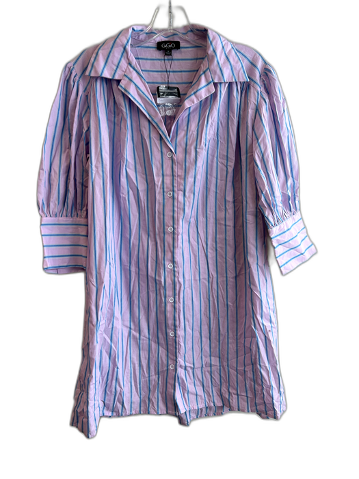 Gigio Size Medium Lavender & Blue Cotton Striped Half Sleeve Button Down Dress Lavender & Blue / Medium