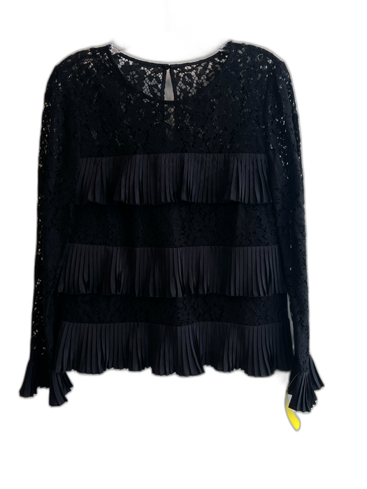 J Crew Size 4 Black Viscose Blend Lace Long Sleeve Tiered Pleats Top Black / 4