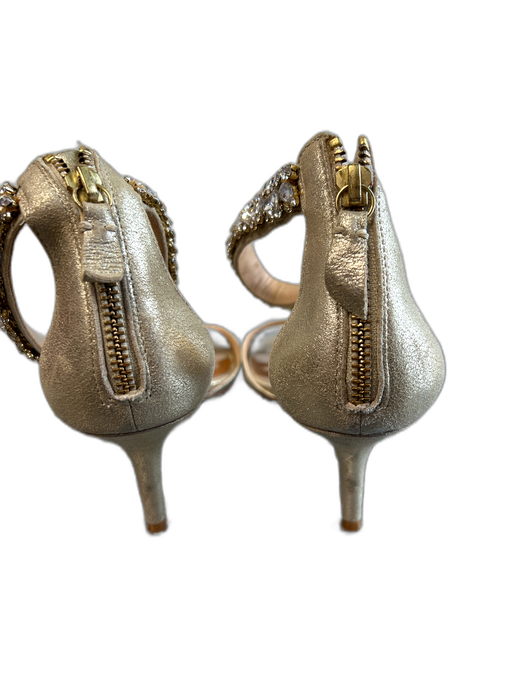 Badgley Mischka Shoe Size 8.5 Gold Leather Rhinestone Ankle Strap Back Zip Shoes Gold / 8.5
