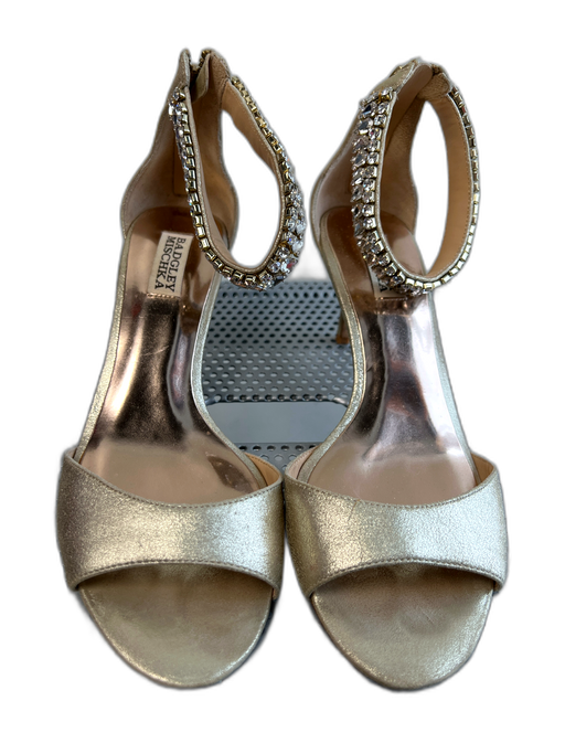 Badgley Mischka Shoe Size 8.5 Gold Leather Rhinestone Ankle Strap Back Zip Shoes Gold / 8.5