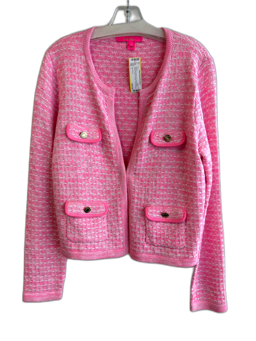 Lilly Pulitzer Size L Pink Acrylic Blend Knit Gold Buttons Cardigan Jacket Pink / L