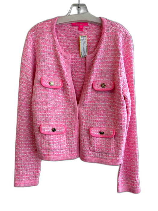 Lilly Pulitzer Size L Pink Acrylic Blend Knit Gold Buttons Cardigan Jacket Pink / L