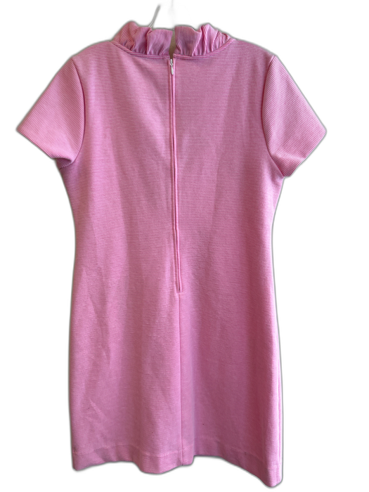 Lilly Pulitzer Size L Pink Polyester Blend Ruffle Detail Striped V Neck Dress Pink / L