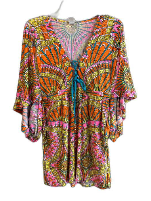 Trina Turk Size L Orange & Multi Nylon Blend Batwing Pasley Drawstring Coverup Orange & Multi / L