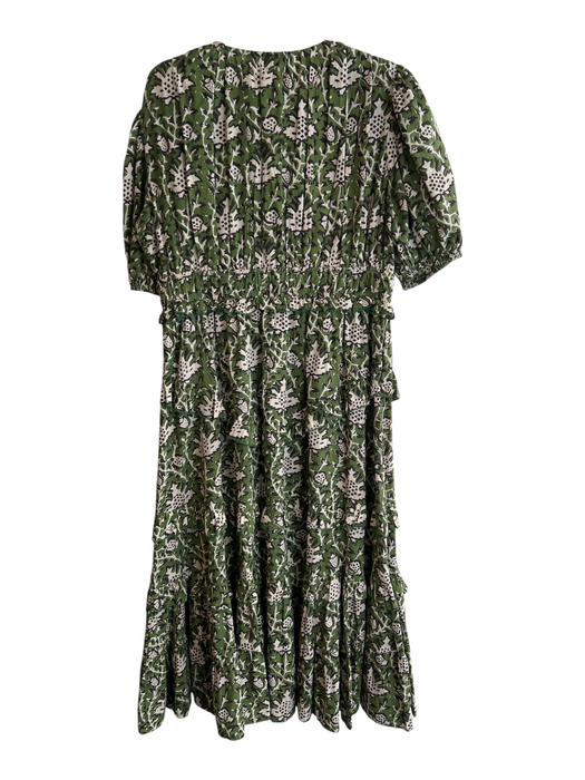 Anna Cate Size L Green Cotton Abstract V Neck Puff 1/2 Sleeve Dress Green / L