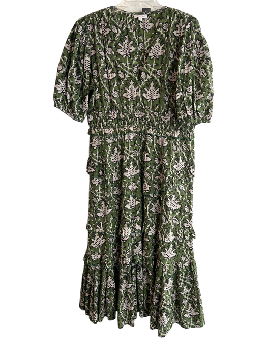 Anna Cate Size L Green Cotton Abstract V Neck Puff 1/2 Sleeve Dress Green / L