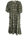 Anna Cate Size L Green Cotton Abstract V Neck Puff 1/2 Sleeve Dress Green / L