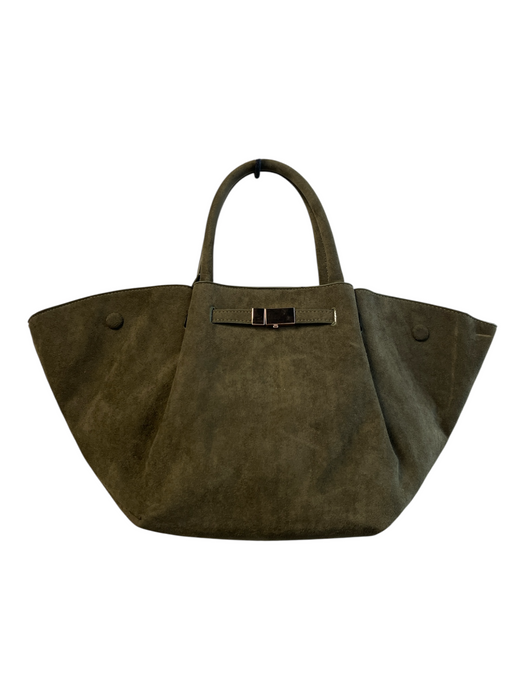 EAM Forever Green Polyurethane Suede Top Buckle Snap Button Bag Green