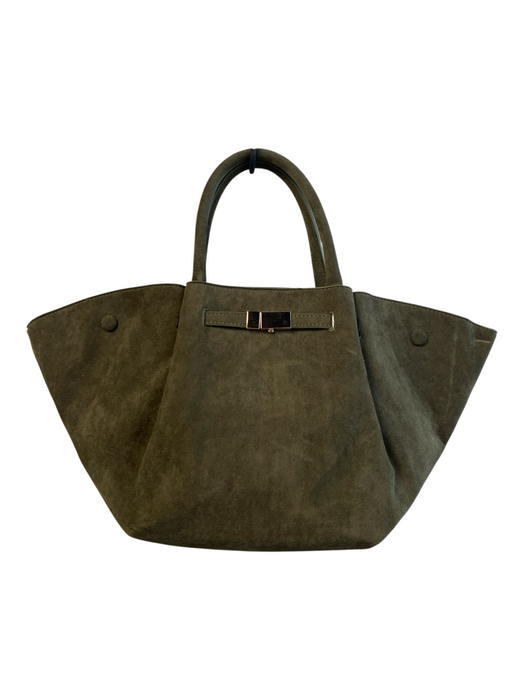 EAM Forever Green Polyurethane Suede Top Buckle Snap Button Bag Green