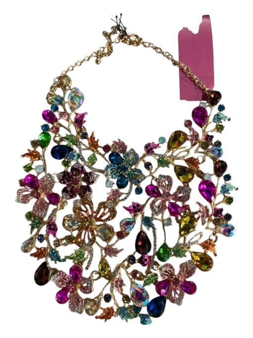 Natasha Multi Gemstone Metal Floral Lobster Clasp Bib Necklace Multi