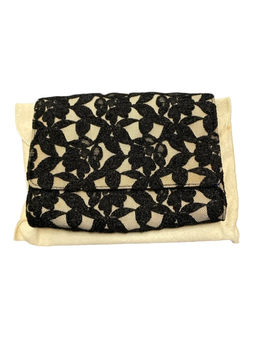 Neiman Marcus Black & Cream Mesh applique Flowers Flap Clutch Bag Black & Cream / Small