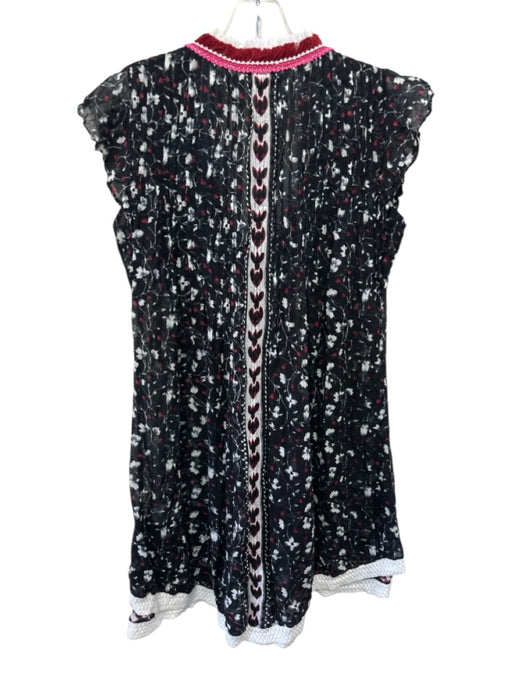 Poupette St. Barth Size S Black,Red,White Cotton Blend Pintuck Flowers Dress Black,Red,White / S