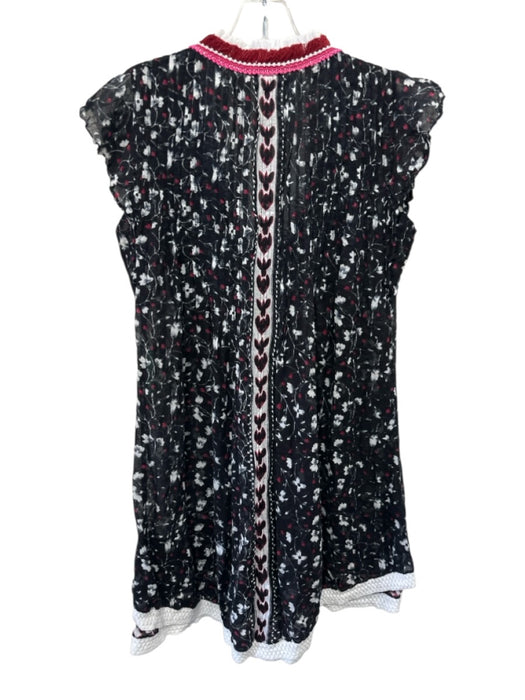 Poupette St. Barth Size S Black,Red,White Cotton Blend Pintuck Flowers Dress Black,Red,White / S