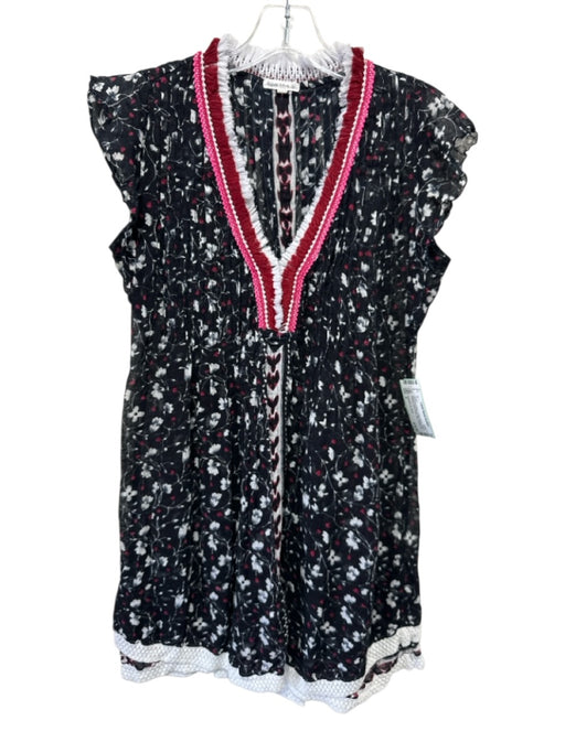 Poupette St. Barth Size S Black,Red,White Cotton Blend Pintuck Flowers Dress Black,Red,White / S