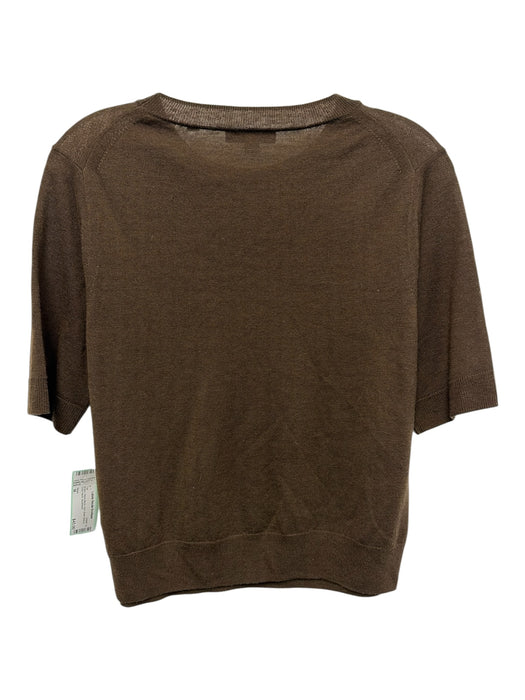 Vince Size M Brown Wool Blend Knit Short Sleeve Crew Neck Top Brown / M