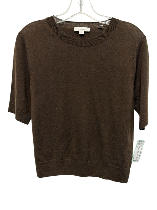 Vince Size M Brown Wool Blend Knit Short Sleeve Crew Neck Top Brown / M