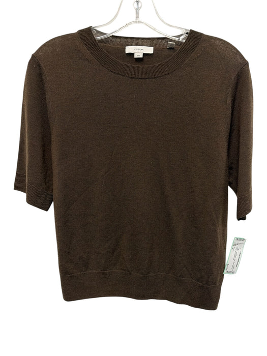 Vince Size M Brown Wool Blend Knit Short Sleeve Crew Neck Top Brown / M