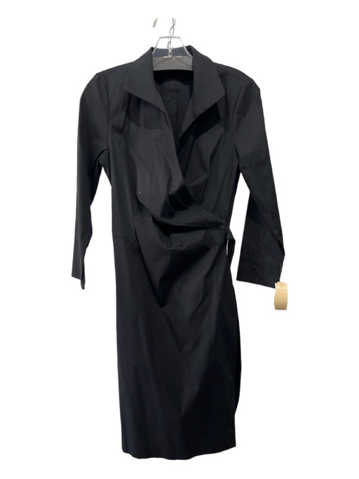 Lafayette 148 Size 4 Black cotton & polyamide 3/4 Sleeve Wrap Collared Dress Black / 4