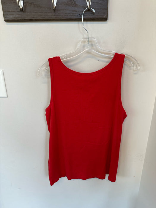 Eileen Fisher Size L Red Cotton Blend Sleeveless Textured Buttons Top