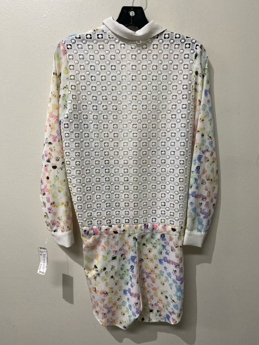 Alexis Size XS White, Pink, Yellow Silk Crochet Back Long Sleeve Romper