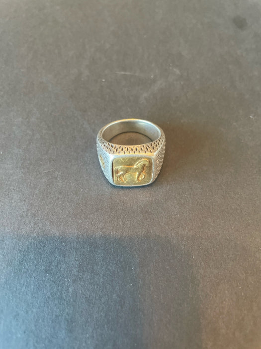 David Yurman Silver & Gold Metal Horse Two Tone Men's Ring